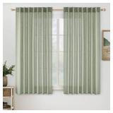 MIULEE Sage Short Linen Curtains 45 Inch Length 2 Panels for Kitchen Bedroom Bathroom,Green Soft Thick Linen Textured Window Drapes Semi Sheer Light Filtering Back Tab Rod Pocket Burlap Look Decor