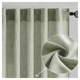 MIULEE Sage Short Linen Curtains 45 Inch Length 2 Panels for Kitchen Bedroom Bathroom,Green Soft Thick Linen Textured Window Drapes Semi Sheer Light Filtering Back Tab Rod Pocket Burlap Look Decor