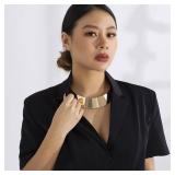 ALRNBY Chunky Gold Cuff Necklace for Women Statement Choker Necklace for Women Gold/Silver African Tribe Wide Metal Choker Necklace Jewelry (Gold)