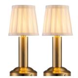 NEWSEE Mini Cordless Table Lamp 2 Pack - 11.4 Stepless Dimmable Touch Lamp with Fabric Shade, Small LED Lamps, 4000mAh Rechargeable Battery Operated Lamps for Dining Room, Bedroom, Bar (Gold)