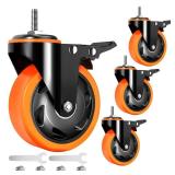 4 inch Stem Caster Wheels 2000lbs, Threaded Stem Casters Set of 4 Heavy Duty,3/8-16 x 1(Stem Diameter 3/8, Length 1), Safety Dual Locking Caster, Industrial Castor Wheels for Cart,Furniture