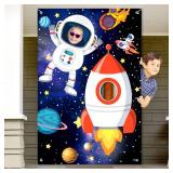 Tatuo Photo Booth Prop Outer Space Theme Party Decorations Backdrop Astronaut Face Rocket Ship Birthday Decor Supplies 59 x 39 in Space Banner Vbs Galaxy Planet Starry Photograph Background for Kids