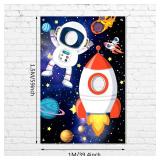 Tatuo Photo Booth Prop Outer Space Theme Party Decorations Backdrop Astronaut Face Rocket Ship Birthday Decor Supplies 59 x 39 in Space Banner Vbs Galaxy Planet Starry Photograph Background for Kids