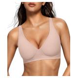 OEAK Womens Deep V Bras Wireless Comfortable Bra Supportive No Underwire Bras Tshirt Push Up Bralettes Plunge Seamless Bra Nude XL