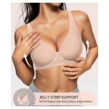 OEAK Womens Deep V Bras Wireless Comfortable Bra Supportive No Underwire Bras Tshirt Push Up Bralettes Plunge Seamless Bra Nude XL