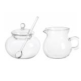 Mozacona Glass Sugar and Creamer Set, Tea or Coffee Serving Set, Cream Pitcher with Sugar Bowl