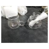 Mozacona Glass Sugar and Creamer Set, Tea or Coffee Serving Set, Cream Pitcher with Sugar Bowl