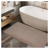 ZALL Tan Waffle Bath Mat,Super Absorbent Non Slip Bathroom Rug,Brown 24x48inch,Machine Washable Ultra Soft Floor Mats