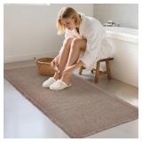 ZALL Tan Waffle Bath Mat,Super Absorbent Non Slip Bathroom Rug,Brown 24x48inch,Machine Washable Ultra Soft Floor Mats
