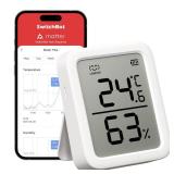 SwitchBot Thermometer Hygrometer, Bluetooth Indoor Humidity Meter for Home, Temperature Sensor with App Control, Large LCD Display, Notification Alerts, 2-Year Data Storage Export