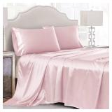 Cobedzy 4 Pcs Blush Pink Satin Sheets Full Size Silky Satin Bedding Sheets Set with 1 Deep Pocket Fitted Sheet, 1 Flat Sheet, 2 Pillowcase