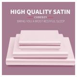 Cobedzy 4 Pcs Blush Pink Satin Sheets Full Size Silky Satin Bedding Sheets Set with 1 Deep Pocket Fitted Sheet, 1 Flat Sheet, 2 Pillowcase