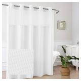 Mrs Awesome No Hook Shower Curtain with Snap-in Liner Less Time On/Off, Embossed Waffle-Look Textured Fabric Shower Curtain for Bathroom Hotel Style, Washable, Soft & Lightweight, 71x74, White