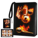 Sports Card Binder, Trading Card Binder 4 Pocket with 50 Sleeves Fits 400 Sport Cards, Sports Card Holder Binder with Zipper, Football Baseball Basketball Hockey Card Collection Storage Album
