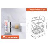 HarJue Toothbrush Holder, Luxurious Metal Toothbrush Toothpaste Holder with Marble Base for Bathroom, Multi-Slots Openwork Design, Bathroom Accessory for Storage and Organizer (Small, Chrome)