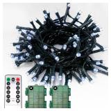 2 Pack Battery Operated String Lights, Each 16.5 Ft 50 LED String Lights Dark Green Wire with Remote Timer 8 Modes Fairy Lights for Bedroom Garden Party Garlands Christmas Tree Decor(Cool White)