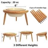 DEAYOU Ceramic Cat Bowl Adjustable, Tilted Elevated Raised Pet Dish, No Spill Pet Food Water Feeder, Slanted Dog Bowl with Wood Stand for Kitty, Pet Supplies, Stress Free, 600 ML/20 OZ, Cream White