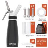 EurKitchen Professional Aluminum Whipped Cream Dispenser - Leak-Free Whip Cream Maker Canister with 3 Decorating Nozzles & Cleaning Brush - 1-Pint / 500 mL - N2O Chargers (Not Included)