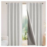 Joydeco Blackout Curtains for Bedroom - 100% Light Blocking 2 Panels Set White Drapes 37 W x 72 L, Thermal Insulated Room Darkening Curtains, Linen Textured for Living Room, Rod Pocket & Back Tabs