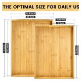 BABONIE Bamboo Serving Tray with Handles Set of 2 - Decorative Wooden Trays for Eating, Working, and Storing, Suitable for Use in Bedroom, Living Room, Kitchen, Bathroom, Outdoor Scenarios and More