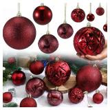 Soulchen 4 Size Burgundy Christmas Balls Ornaments Set 1.57, 2.36, 3.15, 4 Shatterproof Hanging Xmas Balls Assorted Electroplate Christmas Decor for Valentines Day Holiday New Year Decor