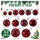 Soulchen 4 Size Burgundy Christmas Balls Ornaments Set 1.57, 2.36, 3.15, 4 Shatterproof Hanging Xmas Balls Assorted Electroplate Christmas Decor for Valentines Day Holiday New Year Decor