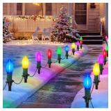 USOKYO 45Ft C9 Led Christmas Pathway Lights Outdoor, 30 Multicolor Bulbs Waterproof Connectable Christmas Walkway Lights for Driveway, Yard, Lawn, Sidewalk Decorations