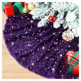 BSHSPX Purple Christmas Tree Skirt Large Christmas Tree Skirts 60 Inch Glitter Sequin Velvet Tree Skirt Christmas Decorations Sparkly Tree Floor Mat Xmas Tree Skirt Collar for Holiday Party Decor