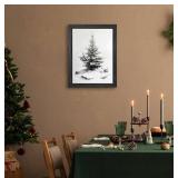 Christmas Wall Decor, Framed Christmas Tree Wall Art, Black and White Pine Forest Canvas Prints, Winter Holiday Pictures for Living Room Bedroom Ready to Hang 12x16 Inch