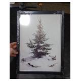 Christmas Wall Decor, Framed Christmas Tree Wall Art, Black and White Pine Forest Canvas Prints, Winter Holiday Pictures for Living Room Bedroom Ready to Hang 12x16 Inch