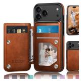 DJDUCK Designed for iPhone 17 Pro Case Wallet with Card Holder, [Magnetic Clasp Cover] [RFID Blocking Leather Protection] Shockproof Women Men Cases 6.3 Inch for Apple 17 Pro Light Brown