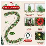 Christmas Garland, 9Ft Christmas Garland with Lights & Timer, 50LED Waterproof Battery Operated Lighted Garland Outdoor, Indoor Prelit Garland for Mantle, Stairs, Outside Christmas Decor Decorations