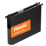Extra Capacity Plastic Hanging File Folders,12 Pack Reinforced Hang Folder,Heavy Duty 1 Inch Expansion,Filing Cabinet Folders Letter Size for Bulk Files/Medical Charts (Sides Sealed, Black)