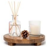 Zurklulu Round 9.4 Acacia Wood Decorative Tray Farmhouse Wood Riser Pedestal Stand for Kitchen and Bathroom Decor, Counter Display, Vanity Tray (Medium, 9.4 Dia)