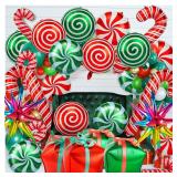 38Pcs Christmas Balloons, Big Red Green Candy Cane Foil Mylar Balloon for Party Decorations