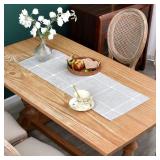 Embroidered Cloth Table Runner Rustic Plaid Farmhouse Table Runners Checkered Rectangle Runner for Dining Dresser Coffee Party Holiday Table Decor Grey 13 x 36 inch