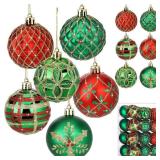 Hungdao 24 Pcs Christmas Ball Ornaments Red Green and Gold Christmas Tree Hanging Ornaments 2.4
