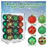 Hungdao 24 Pcs Christmas Ball Ornaments Red Green and Gold Christmas Tree Hanging Ornaments 2.4