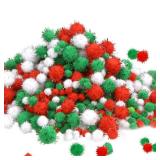 Greentime Christmas Pom Pom 1140 Pcs Glitter Fluffy Balls Pompoms Red Green White for DIY Crafts Home Party Xmas Decorations Supplies (4 Sizes)