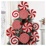 Christmas Decorations Indoor Tree Picks: 12 pcs Large Red White Peppermint Lollipop Christmas Picks for Tree, Cute Candy Picks Ornaments for Xmas Tree Topper Home Office Holiday Party Vase Decor