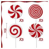 Christmas Decorations Indoor Tree Picks: 12 pcs Large Red White Peppermint Lollipop Christmas Picks for Tree, Cute Candy Picks Ornaments for Xmas Tree Topper Home Office Holiday Party Vase Decor
