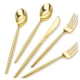 Rubtlamp 180Pcs Gold Plastic Silverware,Luxury Gold Plastic Cutlery,Heavy duty Golden Disposable Flatware, Utensils Set Disposable Include 60Gold Forks,60Gold Spoons,60Plastic Knives for Party,Wedding