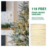 [118Feet] Pearl Beads Garland, 5MM 39Yards Faux Pearl Beads String Roll Bulk for DIY Craft Wedding Party Christmas Tree Decoration