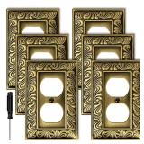 Antique Brass Duplex Outlet Cover Paisley Pattern Decorative Wall Plates for Electrical Outlet, Metal Switch Plates and Receptacle Cover for Kitchen Bathroom (1 Gang Duplex Outlet-3 Pack)