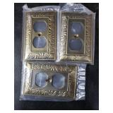 Antique Brass Duplex Outlet Cover Paisley Pattern Decorative Wall Plates for Electrical Outlet, Metal Switch Plates and Receptacle Cover for Kitchen Bathroom (1 Gang Duplex Outlet-3 Pack)