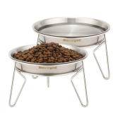 Elevated Cat Bowls,6.7 Extra Wide Raised Stainless Steel Cat Food Bowls with Anti-Slip Metal Stand Whisker Friendly Water Dishes for Indoor Cats and Small Dogs-2pack