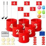 LHPY Golf Bucket Yard Game - 6 Hole Course with 2 Clubs and 6 LED Light, Balls and Flag for Adults and Family - Outdoor Lawn Chipping Games for Backyard, Beach, Park, Camping and Hotel