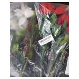 Caxchiling Artificial Poinsettia Flowers with Metal Vase, Christmas Floral Arrangements for Table Centerpiece, Indoor Christmas Decorations for Home, Office, Wedding (Red White Bouquet)