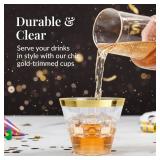 Prestee 100-Pack 9oz Gold Rimmed Plastic Cups Disposable Wine Glasses for Charcuterie, Weddings, Parties, and Events - Elegant Cocktail and Drinking Cups for Champagne, Martini, and Mocktails