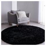 FJZFING Black Round Rug Ultra-Soft Plush Modern 4x4 Circle Area Rug for Kid